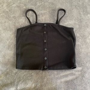 Black Button Crop Top Spaghetti Strap